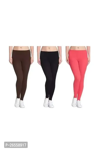 PR PINK ROYAL Women's Solid Cotton Viscose Lycra Regular Fit Leggings Combo Pack 3 | Color Brown,Black,BabyPink