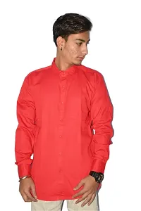 Men's Casual Cotton Shirt 100% Cotton Plain Solid Colors Stylish (X-Large, Red)-thumb2