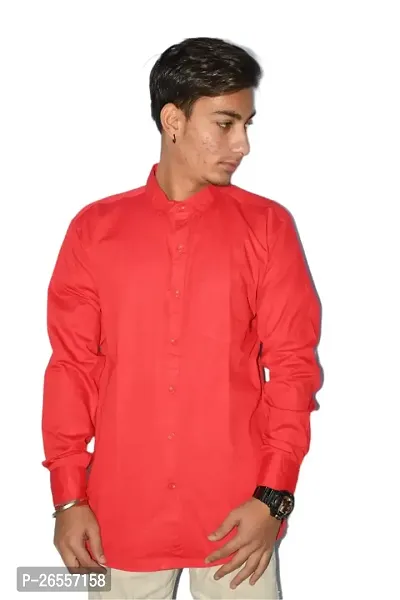 Men's Casual Cotton Shirt 100% Cotton Plain Solid Colors Stylish (X-Large, Red)-thumb3