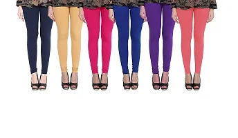 PRO MACK ZONE Women's Cotton Lycra Regular Fit Stretchable Leggings Combo for Women Girls Churidar Legging - Pack of 6 (Free Size, Multicolor)-thumb2