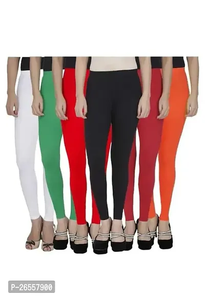 PR PINK ROYAL Women's Solid Cotton Viscose Lycra Regular Fit Leggings Combo Pack 6 | Color White,Green,Red,Black,Maroon,Orange