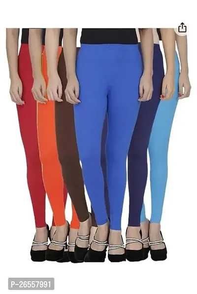 PR PINK ROYAL Women's Solid Cotton Viscose Lycra Regular Fit Leggings Combo Pack 6 | Color Red,Orange,Brown,Blue,NavyBlue,SkyBlue-thumb0
