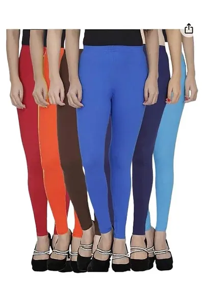 Stylish Cotton Solid Leggings For Women - Pack Of 6