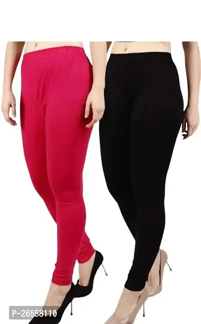 PR PINK ROYAL Fashion Viscose Lycra Fabric Leggings for Women Multi Color Combo Pack of 2 | Color Pink,Black-thumb0