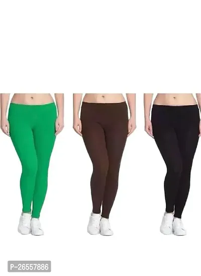 PR PINK ROYAL Fashion Viscose Lycra Fabric Leggings for Women Multi Color Combo Pack of 3 | Color Green,Brown,Dark Brown