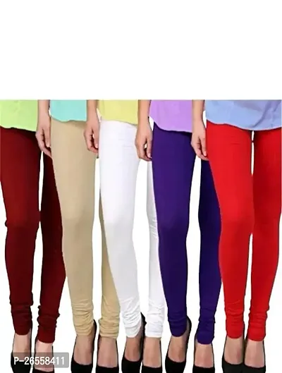 PR PINK ROYAL Fashion Viscose Lycra Fabric Leggings for Women Multi Color Combo Pack of 5 | Color Maroon,Begie,White,Purple,Red-thumb0