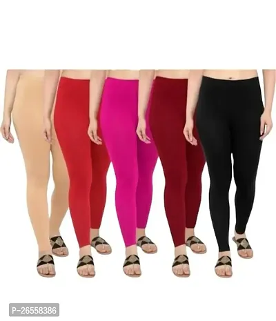 PR PINK ROYAL Fashion Viscose Lycra Fabric Leggings for Women Multi Color Combo Pack of 5 | Color Beige,Red,Maroon,Pink,Black