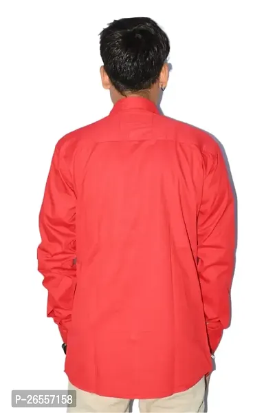 Men's Casual Cotton Shirt 100% Cotton Plain Solid Colors Stylish (X-Large, Red)-thumb4