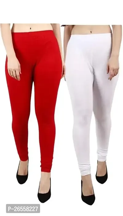 PR PINK ROYAL Fashion Viscose Lycra Fabric Leggings for Women Multi Color Combo Pack of 2 | Color Red,White