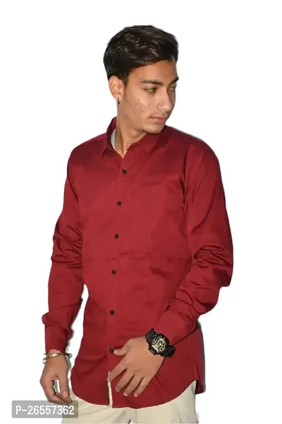 Men's Casual Cotton Shirt 100% Cotton Plain Solid Colors Stylish (X-Large, Light Maroon)-thumb3
