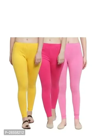 PR PINK ROYAL Fashion Viscose Lycra Fabric Leggings for Women Multi Color Combo Pack of 3 | Color Yellow,Pink,Baby Pink