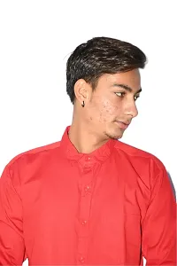 Men's Casual Cotton Shirt 100% Cotton Plain Solid Colors Stylish (X-Large, Red)-thumb1