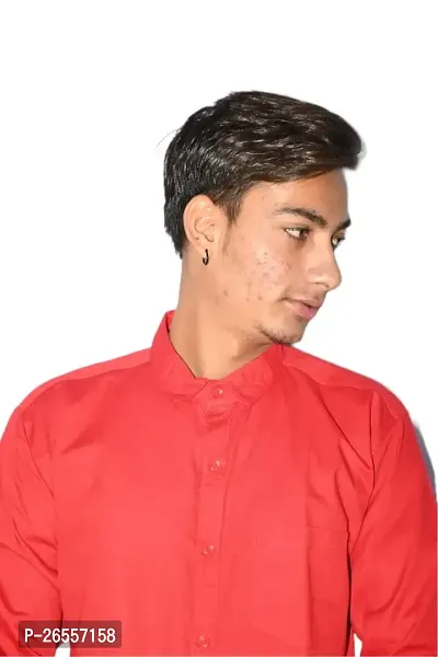 Men's Casual Cotton Shirt 100% Cotton Plain Solid Colors Stylish (X-Large, Red)-thumb2