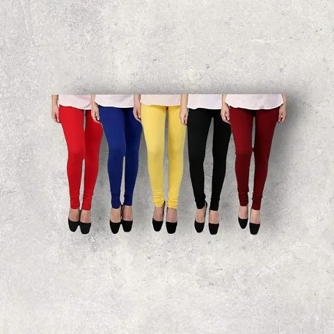 PR Fashion Viscose Lycra Fabric Leggings for Women Color Combo Pack of 5 | Color Red,NavyBlue,Yellow,Black,Maroon