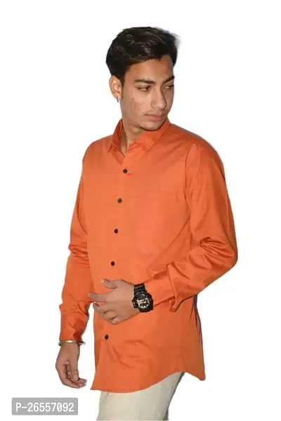 Men's Casual Cotton Shirt 100% Cotton Plain Solid Colors Stylish (Medium, Dark Orange)