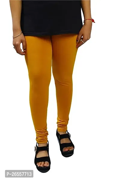 Ruby Soft Super Cotton Lycra Black and Mustard Combo Churidaar Legging/Leggings Free Size Stretchable Waist (Pack of 2)-thumb2