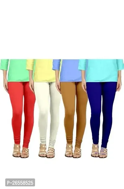 PR PINK ROYAL Women's Solid Cotton Viscose Lycra Regular Fit Leggings Combo Pack 4 | Color Red,White,Golden,Blue