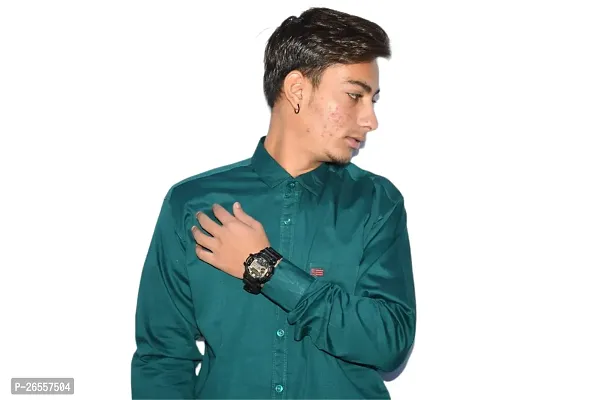 Men's Casual Cotton Shirt 100% Cotton Plain Solid Colors Stylish (Medium, Sea Green)-thumb3