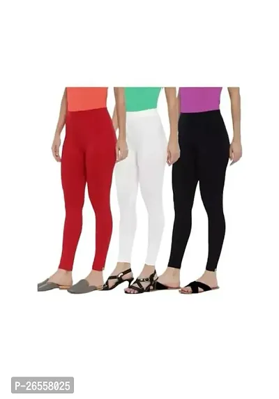 PR PINK ROYAL Women's Solid Cotton Viscose Lycra Regular Fit Leggings Combo Pack 3 | Color Red,White,Black