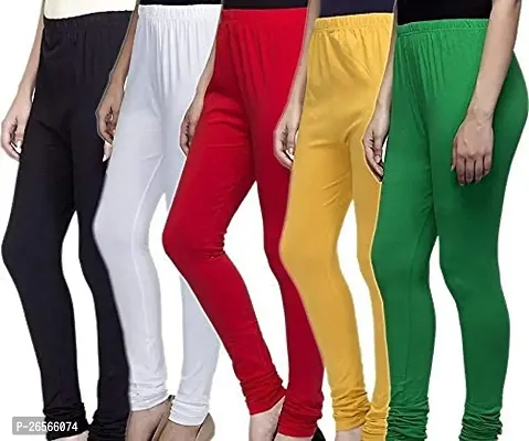 Sapna Sales Cotton Leggings Combo Set of 5 Legging for Women Legging Combo Set Cotton Leggings Churidar Leggings Black White Red Yellow Green XL-thumb0