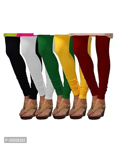 PR PINK ROYAL Women's Solid Cotton Viscose Lycra Regular Fit Leggings Combo Pack 5 | Color Black,White,Green,Yellow,Maroon-thumb0