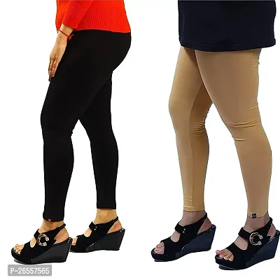 Ruby Soft Ankle Length Super Cotton Lycra Legging Combo of 2 (Black and Beige) Free Size Stretchable Waist 24 to 36 Inch (XL)-thumb0