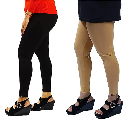 Stylish Cotton Solid Leggings For Women - Pack Of 2