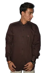 Men's Casual Cotton Shirt 100% Cotton Plain Solid Colors Stylish (Large, Brown)-thumb2