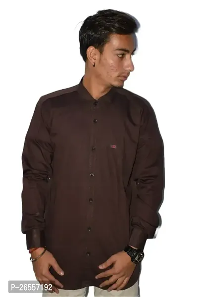 Men's Casual Cotton Shirt 100% Cotton Plain Solid Colors Stylish (Large, Brown)-thumb3