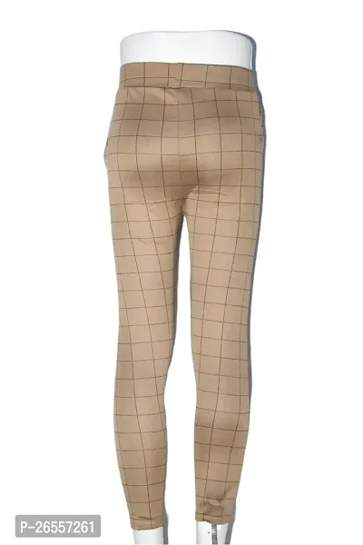 Women's Checks Printed with Side Pockets Stretchable Jegging/Leggings/Jogger/Track Pants (Beige)-thumb5