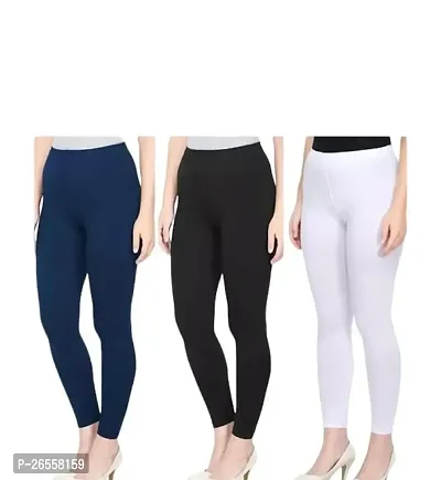 PR PINK ROYAL Women's Solid Cotton Viscose Lycra Regular Fit Leggings Combo Pack 3 | Color NavyBlue,Black,White