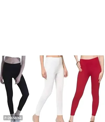 PR PINK ROYAL Women's Solid Cotton Viscose Lycra Regular Fit Leggings Combo Pack 3 | Color Black,White,Red