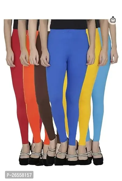 PR PINK ROYAL Women's Solid Cotton Viscose Lycra Regular Fit Leggings Combo Pack 6 | Color Red,Orange,Brown,Blue,Yellow,SkyBlue