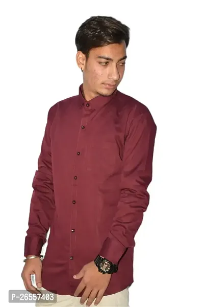 Men's Casual Cotton Shirt 100% Cotton Plain Solid Colors Stylish (Large, Maroon)