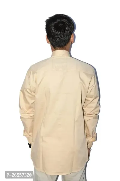 Men's Casual Cotton Shirt 100% Cotton Plain Solid Colors Stylish (Medium, Beige)-thumb4