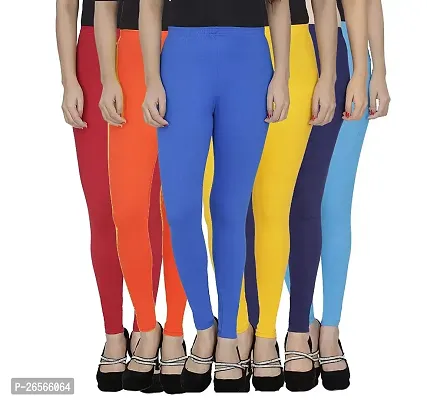 Aaru Collection Stretchable Cotton Ankle Length Leggings Combo Pack of 6 - Free Size (Maroon+Orange+Blue+Yellow+Dark Blue+Light Blue)