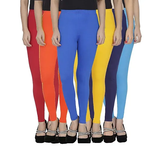 Aaru Collection Stretchable Ankle Length Leggings Combo Pack of - Free Size (Maroon+Orange+Blue+Yellow+Dark Blue+Light Blue)