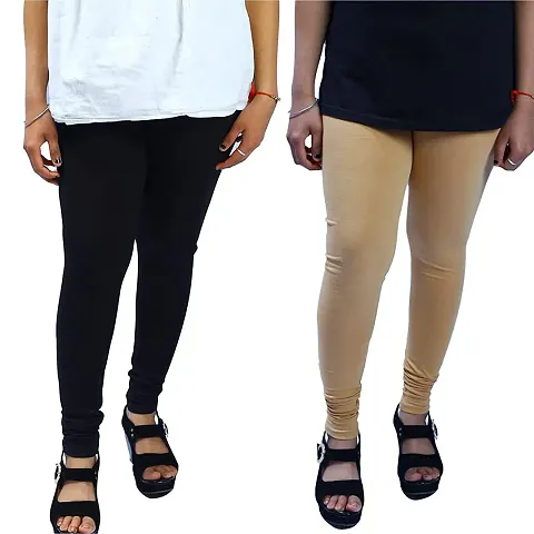 Soft Super Lycra and Combo Churidaar Legging/Leggings Free Size Stretchable Waist (Pack of 2)