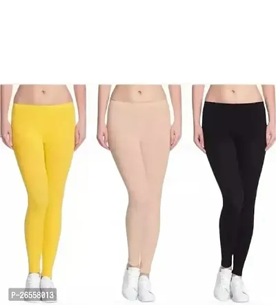PR PINK ROYAL Fashion Viscose Lycra Fabric Leggings for Women Multi Color Combo Pack of 3 | Color Yellow,Begie,Brown-thumb0