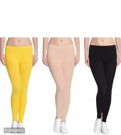 PR PINK ROYAL Fashion Viscose Lycra Fabric Leggings for Women Multi Color Combo Pack of 3 | Color Yellow,Begie,Brown