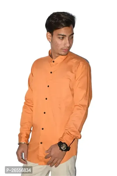 Men's Casual Cotton Shirt 100% Cotton Plain Solid Colors Stylish (X-Large, Orange)-thumb0