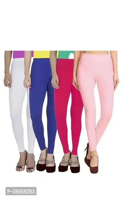 PR PINK ROYAL Women's Solid Cotton Viscose Lycra Regular Fit Leggings Combo Pack 4 | Color White,Blue,Pink,BabyPink