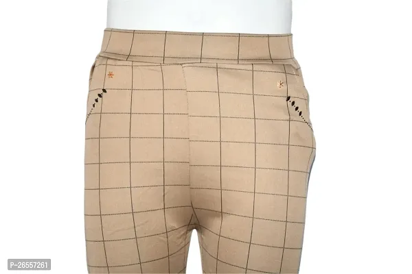 Women's Checks Printed with Side Pockets Stretchable Jegging/Leggings/Jogger/Track Pants (Beige)-thumb4