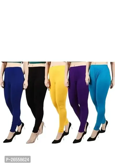 PR PINK ROYAL Fashion Viscose Lycra Fabric Leggings for Women Multi Color Combo Pack of 5 | Color NavyBlue,Black,Yellow,Purple,SkyBlue
