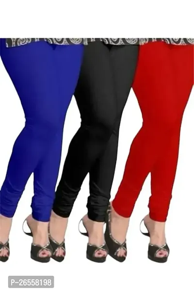 PR PINK ROYAL Women's Solid Cotton Viscose Lycra Regular Fit Leggings Combo Pack 3 | Color Blue,Black,Red-thumb0