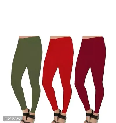 PR PINK ROYAL Women's Solid Cotton Viscose Lycra Regular Fit Leggings Combo Pack 3 | Color Green,Red,Maroon-thumb0