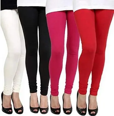 Stylish Cotton Solid Leggings For Women - Pack Of 4