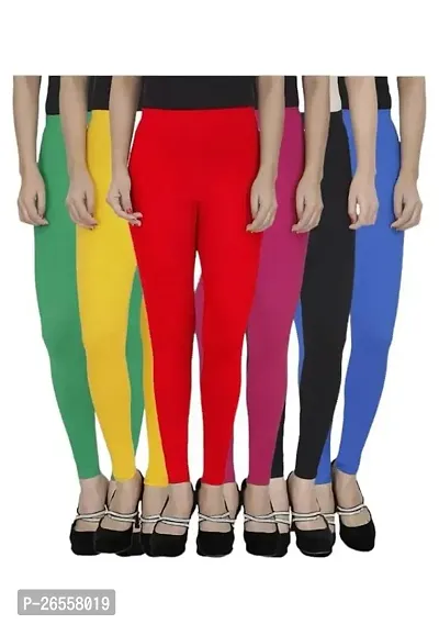 PR PINK ROYAL Women's Solid Cotton Viscose Lycra Regular Fit Leggings Combo Pack 6 | Color Green,Yellow,Red,Pink,Black,Blue-thumb0