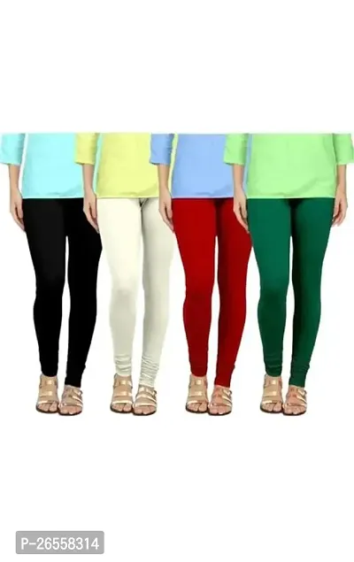 PR PINK ROYAL Women's Solid Cotton Viscose Lycra Regular Fit Leggings Combo Pack 4 | Color Black,White,Maroon,Green