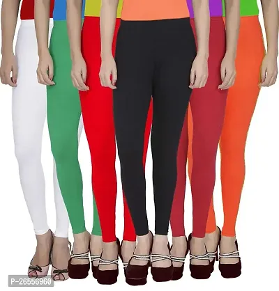 asa-Ankle Length Leggings Set for Women's/Girls in Cotton Lycra Ankle Length 4 Way Stretchable Leggings Combo (Pack of 6) - Free Size Multicolour